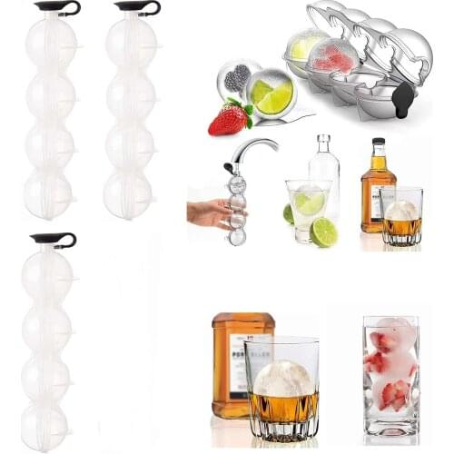 4 Cavity Ice Cube Maker Form For Ice Flexible Silicone Whiskey Cocktail DIY Round Ice Ball Ice Grid Party For Bar Kitchen Tool