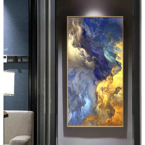 Abstract Golden and Blue Cloud Canvas Painting Fantasy Poster and Print Wall Art Picture for Living Room Home Decoration Cuadros