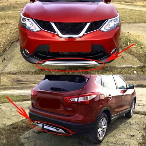 Free Shipping For Nissan Qashqai Dualis J11 2014 - 2017 ABS Car Exterior Front Rear Bumper Skid Protector Guard Plate Cover 2PCS