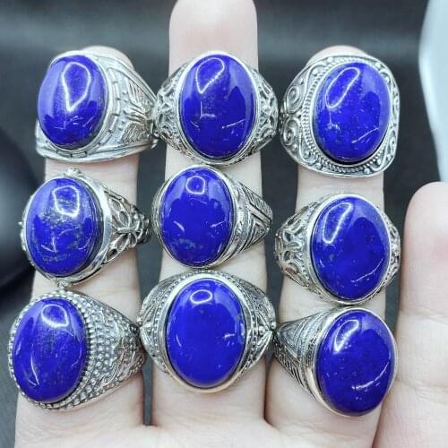 BOCAI NEW Newly inlaid natural Afghan lapis lazuli ring SOLID s925 sterling silver domineering mens ring