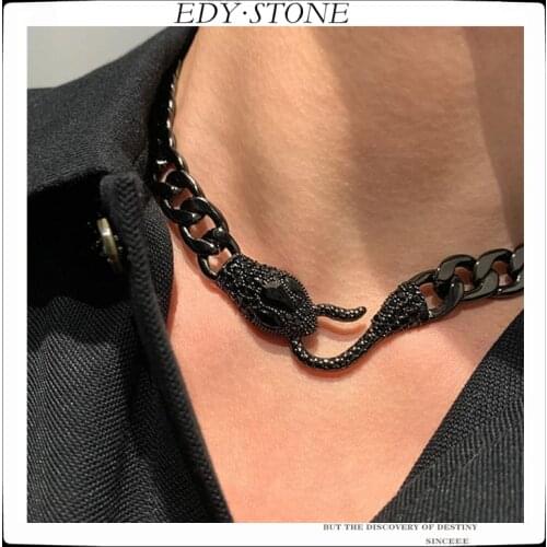 EDY 2021 New Punk Cuban Chain Serpentine Rhinestone Cool Necklace Clavicle Chain Necklace For Women Men Girls Party Jewelry