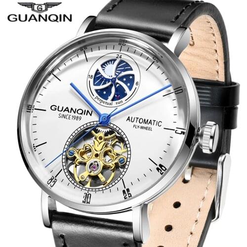 GUANQIN top brand luxury clock Mechanical watch men Automatic Skeleton Tourbillon waterproof Men watches relogio masculino