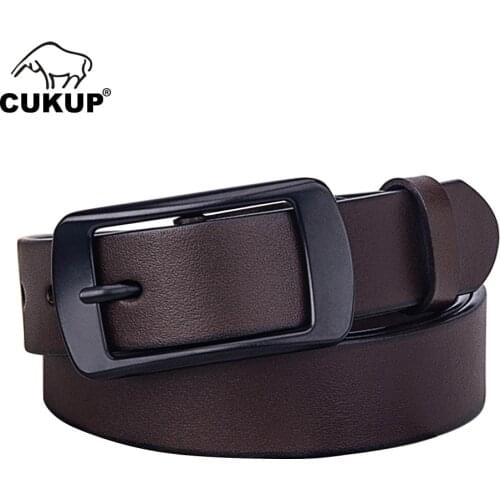 CUKUP Top Quality Cowhide Leather Belt Fashion Black Pin Buckle Ladies 2.8cm Wide Dresses Belts Women Jean Accessories NCK934