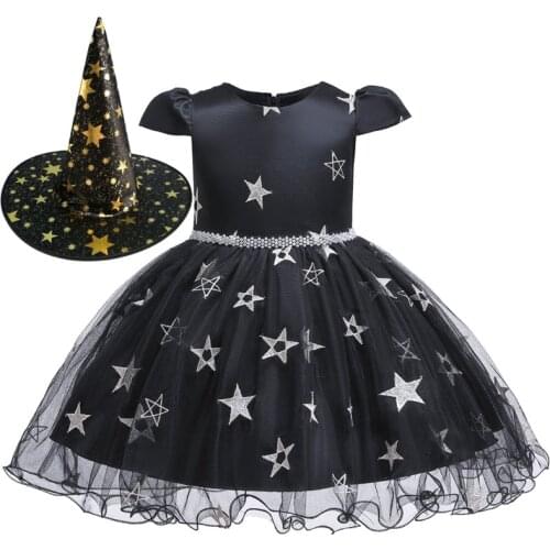 [Free Cap] 3 Color Halloween Party Clothes Girls Princess Dresses Children Baby Birthday Clothing 2-10 Year Girl Dress Vestido
