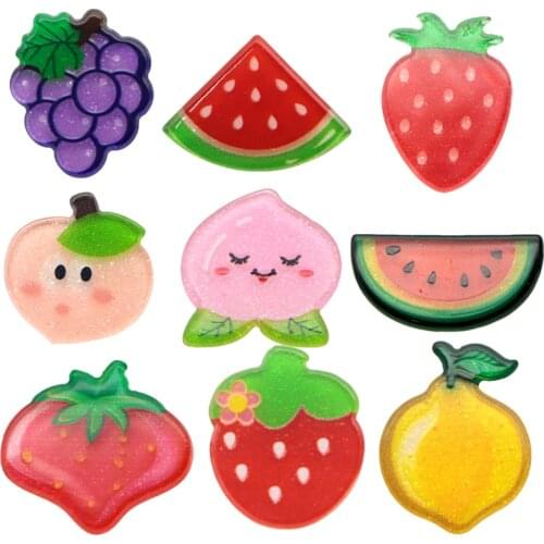 Fruit Glitter Acrylic Patch Peach Watermelon Flatback Planar Resin 5Pcs for Handmade Hair Bows Earrings Crafts,5Yc17788