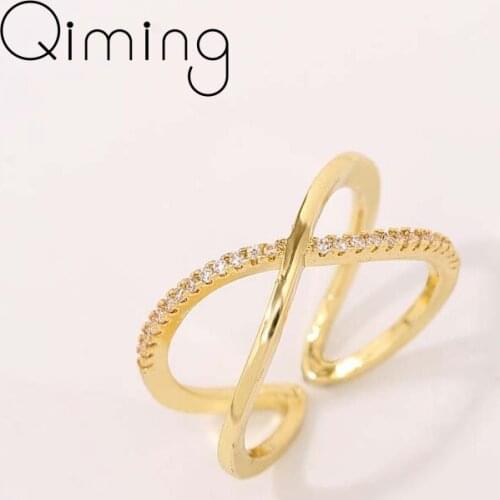 Geometric Twist Cross Rings For Women Girls Simple Style Zircon Crystal Fashion Joint Stackable Ring Female Jewelry