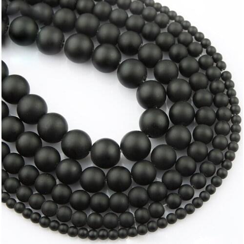 15"(38cm) Strand Round Natural Black Matte Stone Rocks 4mm 6mm 8mm 10mm 12mm Beads for Jewelry Making DIY Bracelet Findings