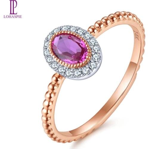 Lohaspie Natural No Heated Ruby & Diamonds Ring 14 K Rose Real Gold Fine Jewelry Romantic Style Rings for Valentines Day Gift