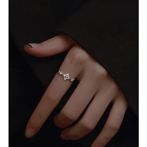 Multiple Four-Pointed Star Rings For Women Pearl Zircon Shiny Silver Colour Fashion Delicate Career Female Trendy Daily Jewelry