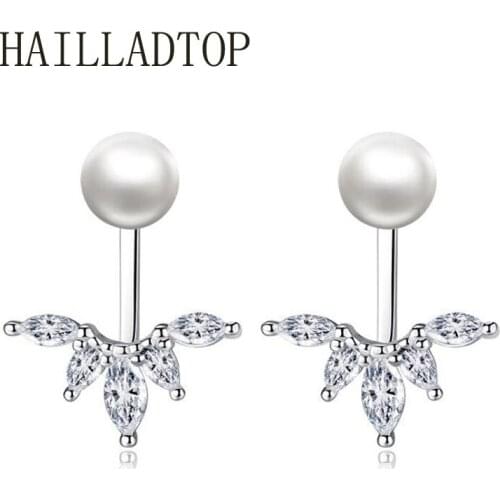 Korean Style AAAAA Zircon Jewelry Stud Earrings Women Piercing Jewelry Peacock Tail Pearls Earrings Fashion Silver Bijoux