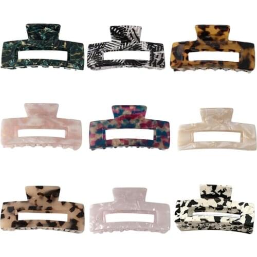 Korean Style Rectangle Cellulose Acetate Hair Claw Jaw Clips Hollow Out Tortoise Shell Barrettes Banana Clips Ponytail Holder fo