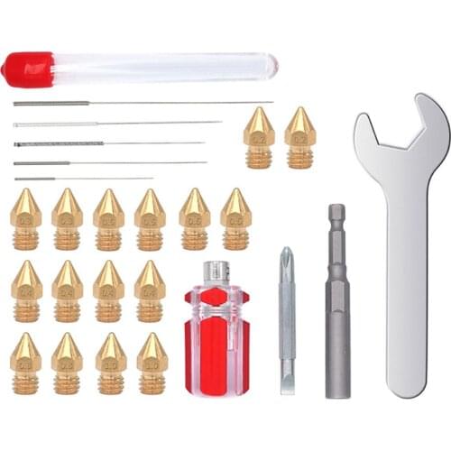 25PCS 3D Printer Brass Extruder Nozzle Print Head with 4 DIY Nozzle Tools MK8 Brass Nozzles Screw Driver and Cleaning Needles