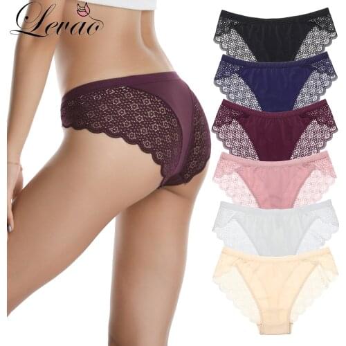LEVAO Women Luxury Sexy Lace Panties Floral Transparent Cotton Breathable Briefs Underwear Female Bragas Pretty Lingerie