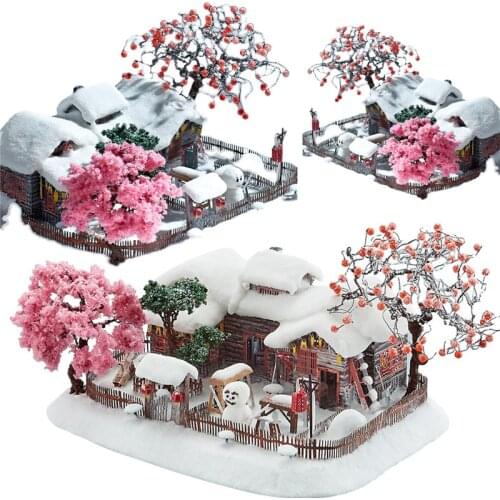DIY Mini Metal Snow House Model Dollhouse Kit Assembled Miniature with Furniture Cherry Tree Doll House Toys for Adults Gifts