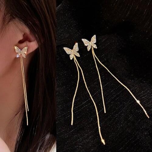 Fashion Butterfly Earrings For Women 2021 Trend Golden Long Tassel Drop Stud Earring Ear Rings Gift for Girl Female Jewelry