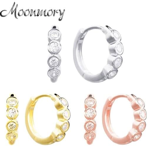 Moonmory 2021 100% Real 925 Sterling Silver Huggie Hoop Earrings For Women Round Surround Zircon Europe Jewelry Small Big Sizes