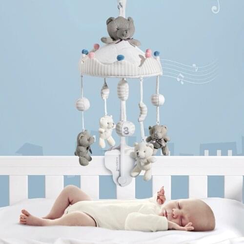 Bluetooth rotating bed music bell toys for baby 0-12 months soft fabric hanging bedside newborn-toy appease lovely bear