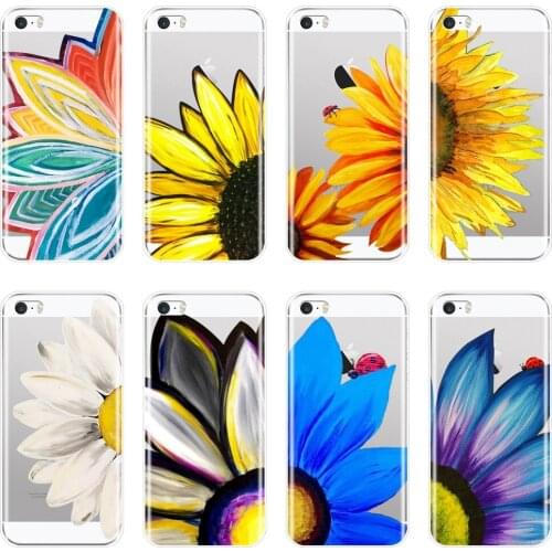 Case For iPhone 4 4S 5 5C 5S SE Soft Silicone Yellow Sunflower White Daisy Blue Flower Back Cover For iPhone 4 5 S Phone Case