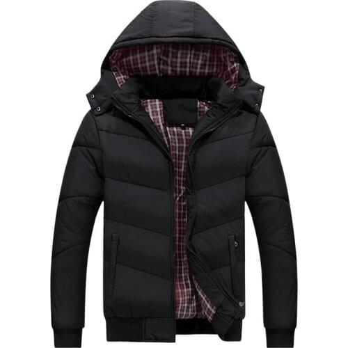 Autumn And Winter Mens Deconstructable Hooded Solid Color Slim Fit down Feather Cotton-padded Clothes Plus-size Casual Thick