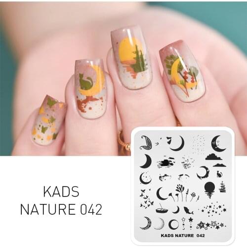 KADS Nail Stamping Plates Nature 042 Night View Moon Lake surface Stars Image Template Manicure Stencil for Nail Design Polish