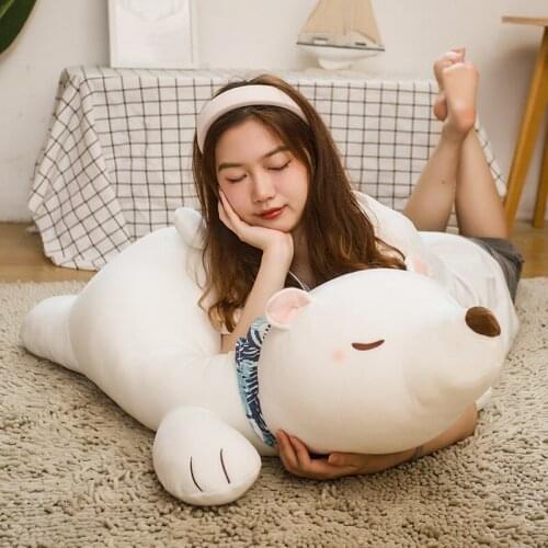 60/80/100CM Soft Lying Polar Bear Plushie Pillow Lovely White Bear Cushion Stuffed Dolls Sleeping Toy for Girls Baby Gifts
