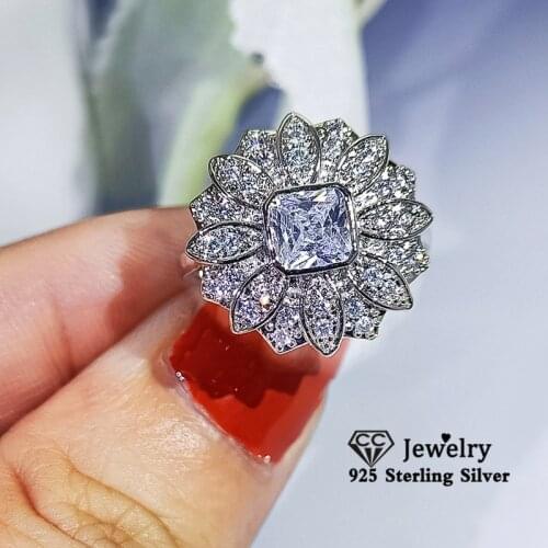 CC Opening Rings Flower Shape Adjustable 925 Sterling Silver Fine Jewlry Ring Party Accessories Wedding Engagement Bijoux CC3221
