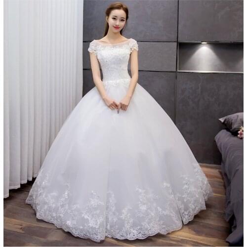 Wedding Dress Classic O-neck Lace Up Ball Gown Princess Luxury Lace Plus Size Wedding Dresses Vestido De Noiva