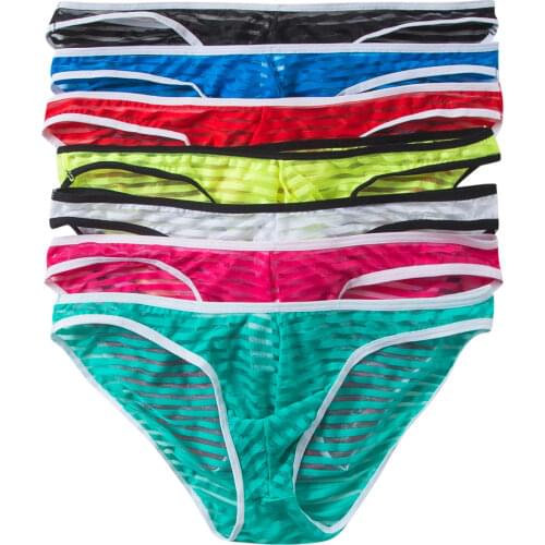 Mens Briefs Striped Soft Breathable Silk Sexy Underwear Mens Hot Hips Up Transparent Jockstrap Sexy Undies Cueca 7 Color