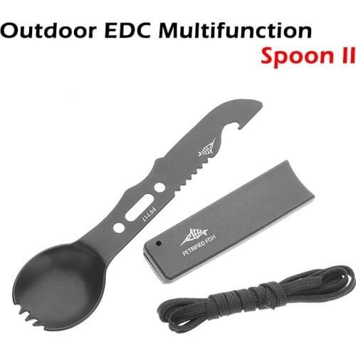 7 In 1 Outdoor EDC Multifunctional Cutlery Spoon Integrated Cutter Camping Gadget Sets Treble Whistle Kitchen Toys Pretend Play