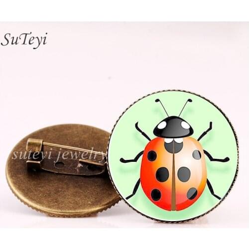 SUTEYI Unique Beetle Ladybug Brooch Lovely Insect Pattern Brooch Pins Glass Cabochon High Quality Handmade Jewelry For Friend