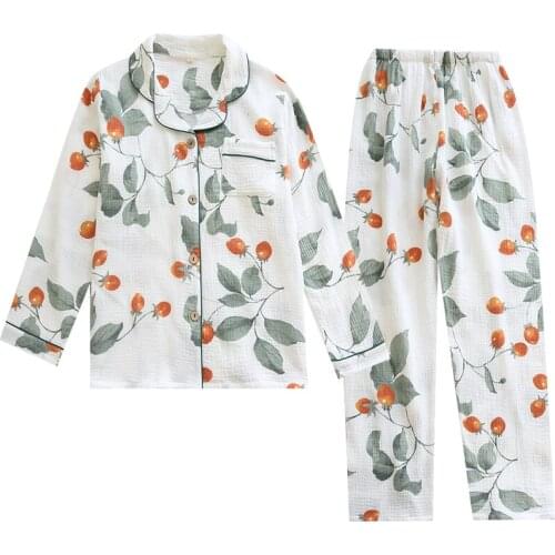 Spring & Autumn Women Leisure Loose Comfortable Soft Pajamas Trousers Loungewear Gauze Crepe Cotton Breathable Pajama Sleepwear