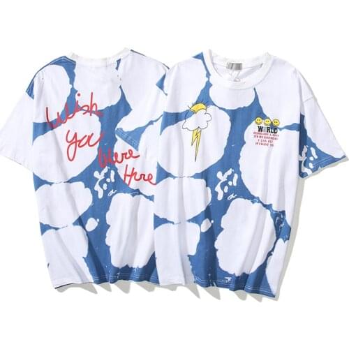 I wish you were here Letter Foam Oversize Tie Dye Tshirts Men and Women O Neck Hip Hop Casual Tees Short Sleeve Loose T-shirt