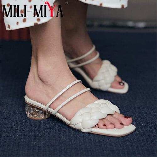 MILI-MIYA Summer Solid Weave Women Sandals 2021 Fashion Round Low Heels Microfiber Gladiator Outdoor Party Slides Ladies Shoes