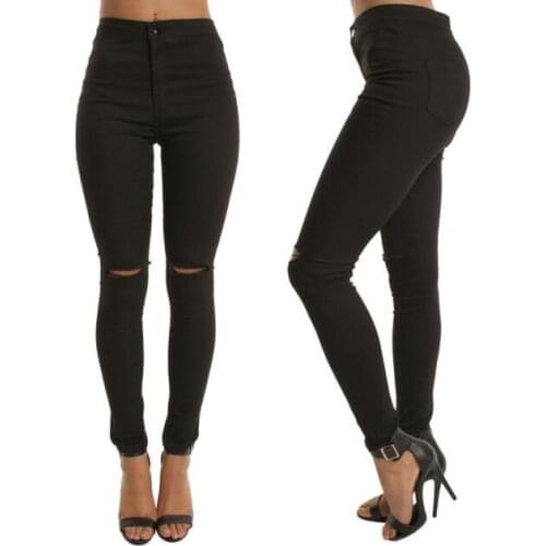 Women Hole Casual Pencil Pants Spring Solid Color Black Leggings Slim Sey High Waist Long Pants Women