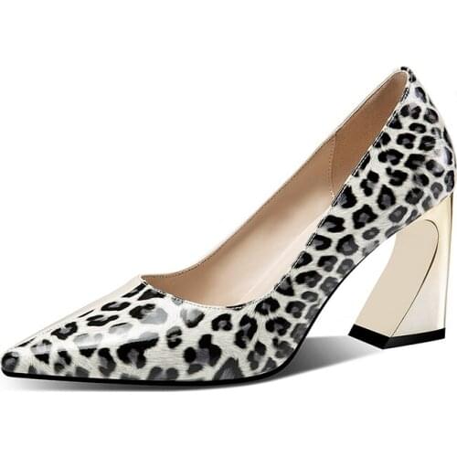 2021 Spring Women Shoes Leopard Print Genuine Leather Women High Heels Pointed Toe Fashion Sexy High Heel Shoes Girls Party Heel