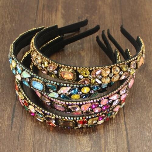 Handmade Vintage Bohemia Pink Blue Crystal Rhinestones Headdress Flower Tiara Luxury Headpiece Accessories For Womens Wedding