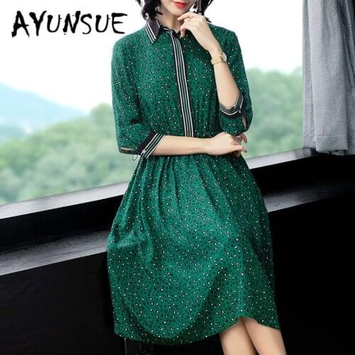 Real Silk Dress Women Spring Summer Dresses Korean Fashion Midi Dress Elegant Vintage Party Dress Vestido Mujer P8124 YY2540