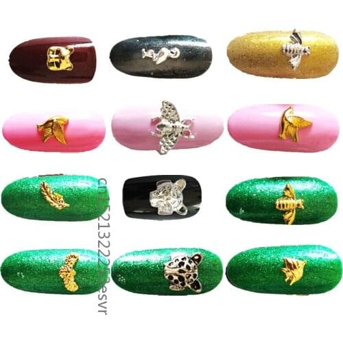 100Pcs Gold silver Flamingo Animal Insect Metal Alloy 3D Nail Art Decorations Bling Nail Rhinestones Manicure Sequins