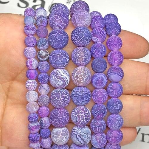 AAA Natural Frost Matte Purple Dream Dragon Cracked Fire Agates Stone Loose Spacer Beads For Jewelry Making DIY Charm Bracelets