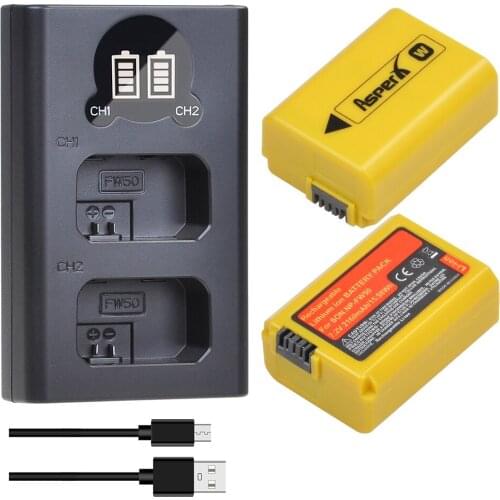 2Pcs 2160mAh NP-FW50 NP FW50 NPFW50 Battery Akku + LED Dual Charger for Sony Alpha a6500 a6300 a7 7R a7R a7R II a7II NEX-3 NEX-5