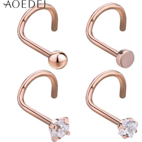 AOEDEJ 4pcs/lot Rose Gold 20G Nose Studs Surgical Steel Nostril Studs Screws Nose Ring Hoop Body Piercing Jewelry Nose Stud