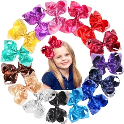 15Pcs 6 Inches Big Bows for Baby Girls Bling Sparkly Sequins Bow Clip Boutique Hair Bows For Girls Kids Children Women
