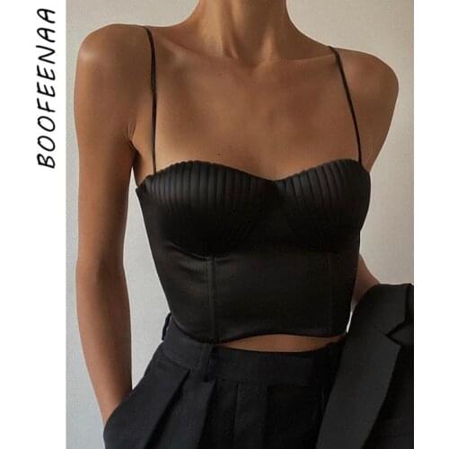 BOOFEENAA Vintage Satin Busiter Corsets for Women Sexy Crop Top Summer 2021 Fashion White Black Cami Tank Tops C68-BZ10