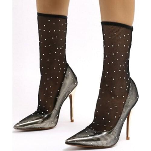 2021 Summer High heels 11CM ature Sexy Ladies Gold Women shoes Big size 43 Breathable Pointed Toe Super High Heels Mesh Sandals