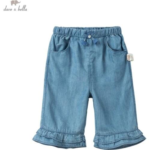 DBM17765 dave bella summer baby girls fashion bow solid pockets pants children calf length kids pants infant toddler trousers