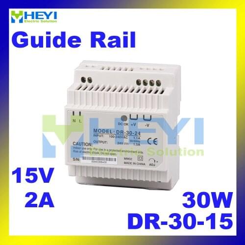 Din Rail power supply with single switching output DR-30-15 input 110 / 220VAC output 15V 2A mini power supply