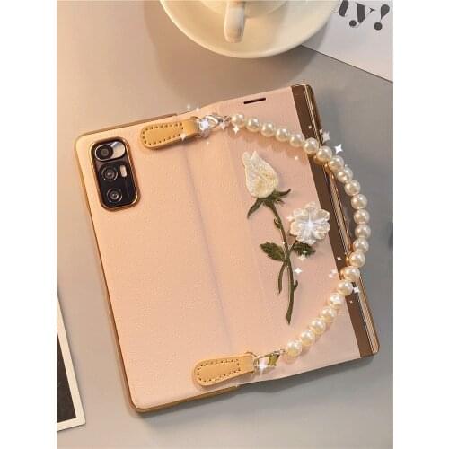 For Xiaomi mixfold leather phone case folding screen 5g protective MI embroidery womens hanging rope to prevent falling damp