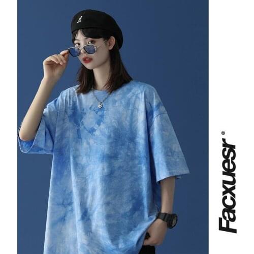 Tie-Dye Oversized Women T Shirt Summer 2021 Short Sleeve Casual Tees Girls Crop Tops Vintage Cotton Ladies Tshirt Streetwear 269