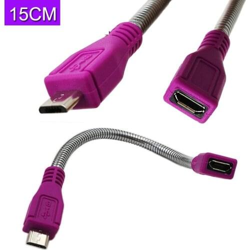 USB 2.0 Micro male plug to USB Micro female Jack extension flexible metal stand cable 15cm