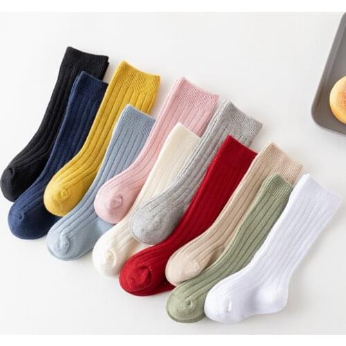 Baby Socks Newborn Kids Infant Girls Boys Knee High Sock Toddler Girl Solid Cotton Stripe Plain Long Sock For 0-3 Years Children